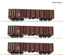 Roco H0 3-tlg. Set: Offene Güterwagen, DR (DC)